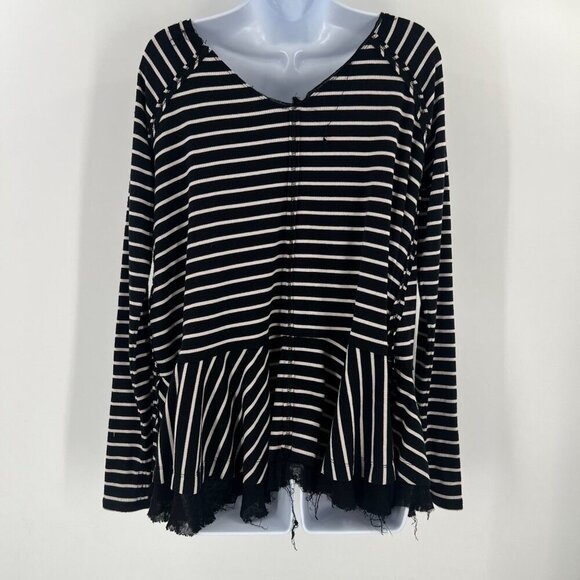 Free People S We The Free Stripe Peplum Top Ribbed Raw Hem 90s Grunge Knit - Picture 8 of 9